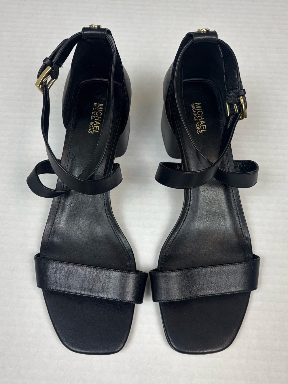 MICHAEL Michael Kors Black Leather Block-Heel Ankle-Strap Sandals